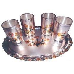 Silver Tray with Glass Set