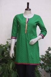 Cotton Gota Pati Neck Kurtis