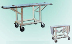 Folding Stretcher Trolley - Stainless Steel Frame, L1830mm x W570mm x H860mm, Heavy Duty Wheels, IV Rod Provision