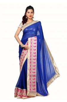 Alluring Blue And Pink Color Saree