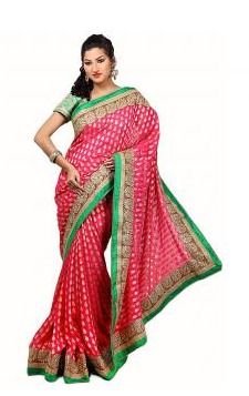 Alluring Pink And Green Saree