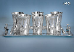 Silver Tray Set With Glasses