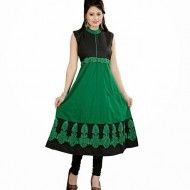 Green And Black Colored Cotton Kurti