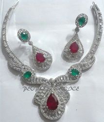 Semi Precious Stone CZ Necklace Set