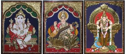 Lakshi Ganesh And Saraswati Painting