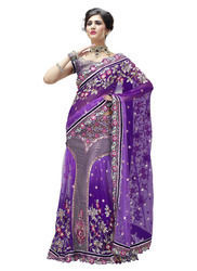 Purple Net And Brocade Lehenga Saree