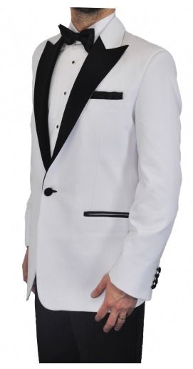 Mens White One Button Dinner Jacket With Black Detailing