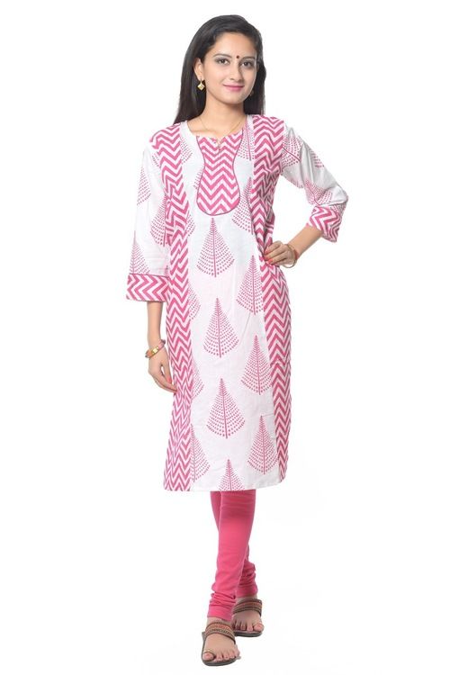 Pink Printed Cotton Kurti