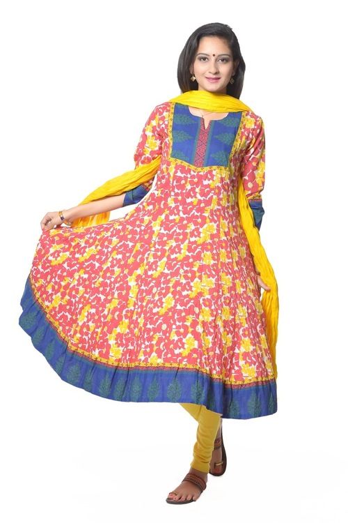 Red and Yellow Floral Anarkali Suit