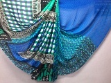 Printed Sarees - Synthetic Chiffon, Blue, Check Pattern | Designer Prints, Bulk Quantity, All Seasons & Festivals