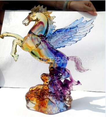Crystal Colored Glaze Flying Horse Craft For Hotel Bank Decoration