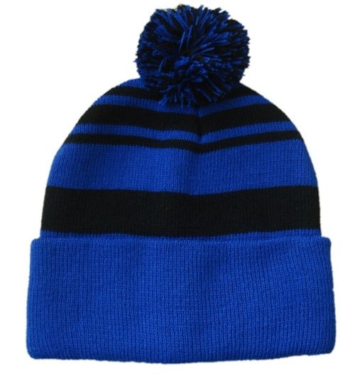 Knitted Beanie Hat With Ball Top