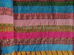 Handmade Sari Strips Patchwork Kantha Quilt Bedspread