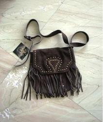 Leather Fringe Stud Hand Bag