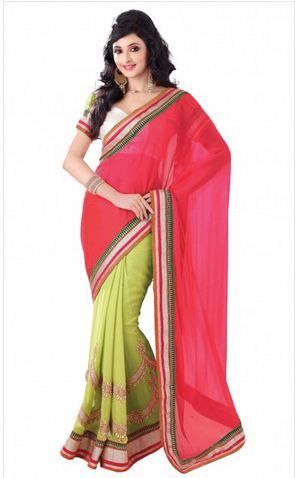 Red And Blue Designer Saree