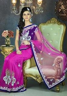 Embroidered Net Pink Sarees