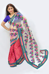 linen embroidery saree