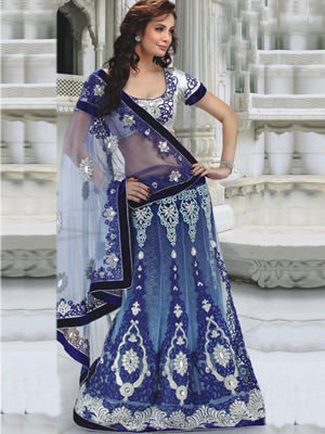 Cobalt Blue And Silver Lehenga Saree