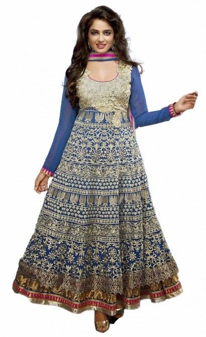 Blue Georgette Suit With Heavy Zari Embroidery And Hand Work