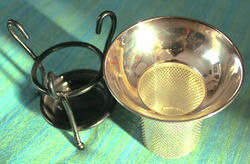 Brass Tea Strainer In The Shape Of A Cup With Base Stand
