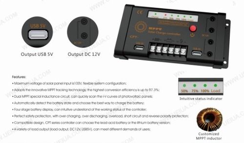 MPPT Solar Charge Controller - 97.3% Conversion Efficiency , Intelligent Battery State Detection and LED Display Features