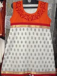 White Kora With Applique & Hand Block Kurti