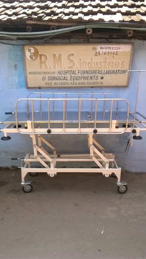 Emergency And Recovery Trolley - Stainless Steel, 210L X 67W X 65/85H cm , Manual Crank Mechanism with Ratchet Head Raise, Mobile with 150mm Ball Bearing Castors