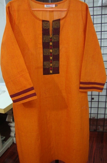 Handloom Cotton Kurti with hand embroidery Placket