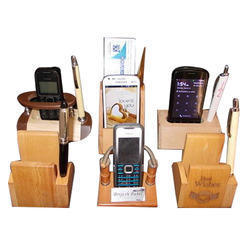 Silver Wooden Mobile And Pen Stand