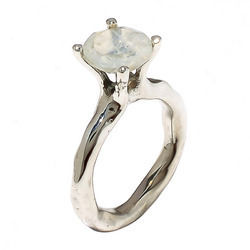 Silver Rainbow Moonstone Gemstone Ring (925 Sterling)