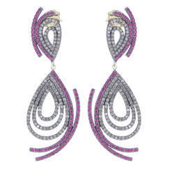 Ruby Gemstone Pave Diamond Drop Earrings