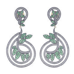 Tsavorite Gemstone Pave Diamond Drop Earrings