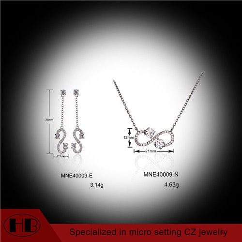 CZ Micro Pave 925 Sterling Fine Earring And Pendent Set