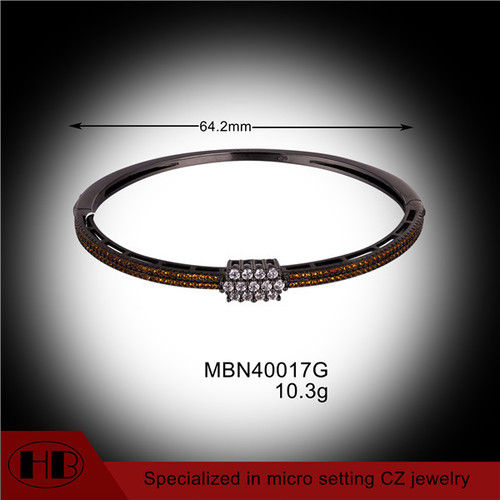 Fashion Round Clear and Yellow Gold C.Z. 925 Sterling Silver Bangle Black Plating