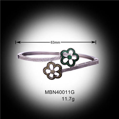 Flower Shape Sterling Silver Bangles With Micro Pave