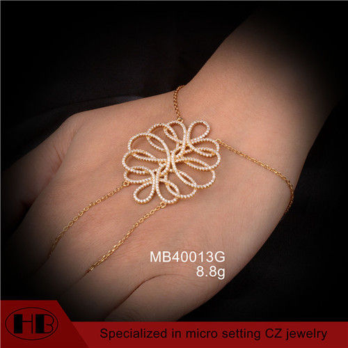 Yellow Gold C.Z. Flower Shape 925 Sterling Silver Bracelet