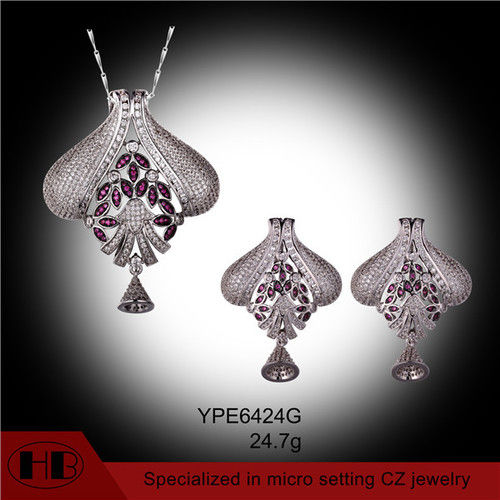 Clear Rhodium Abstract Bell And Multi Stone Classic Sterling Silver Pendants