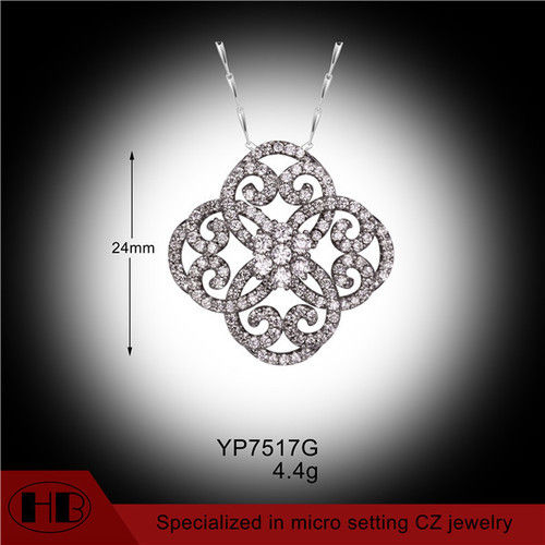 Flower Shape Micro Pave Black Rhodium Fancy Sterling Silver Pendant