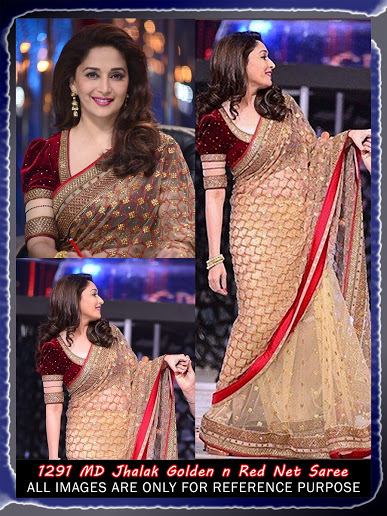 Golden And Red Net Sarees
