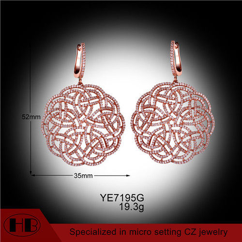 Sterling Silver Micro Pave Cubic Zirconia Rose Gold Plated Filigree Earrings