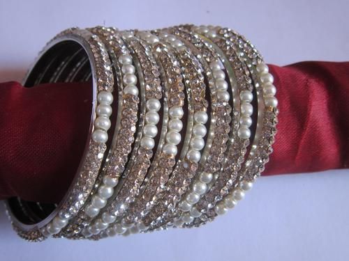 Brass Bangle Cz Stone With Pearl