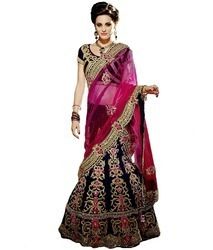 Tantalizing Blue Velvet Wedding Lehenga Choli