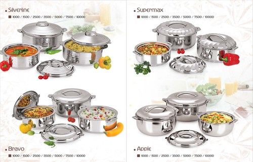 Stainless Steel Insulated Hot Pot Casserole - 1000 ML to 30000 ML Size, Silver Color, Versatile Utensil Sets for Food Storage