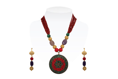 Malachite Coral Mosaic Tiles Acrylic Beads Fashion Necklace