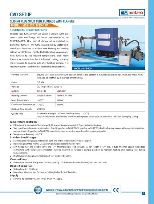 Sliding Plus Split Tube Furnace with Flanges (CVD SETUP)