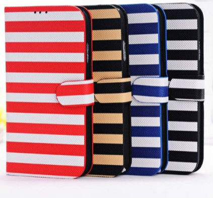 Iphone 6 Striped Pattern Leather Folio Cover Case With Stand