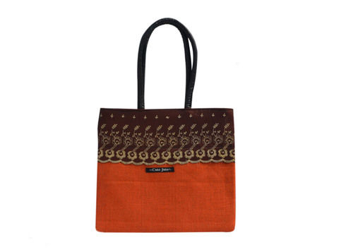 Cute Jute Black Lace Hand Bag-orange