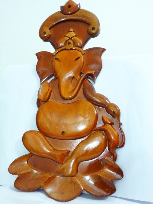 Wooden Lord Ganesha Wall Hanging - 18" x 9" Size, Glossy Mirror Polished Finish, Dust Proof Design as Show Enhancer