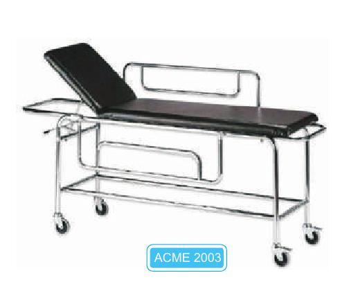 Hospital Patient Trolley - Stainless Steel Frame, 2100mm x 550mm x 800mm | Adjustable Backrest, Swing Away Safety Side Railings, IV Rod and Cylinder Cage