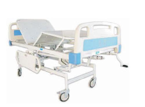 Mechanical ICU Hospital Beds - Mild Steel Frame, White, Manual Screw Adjustment | ABS Panels, CRC Sheet Top, Molded ABS Head/Foot Bows, Safety Side Railings